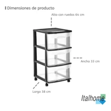 Cajonera De Plástico Organizador Multiusos Negro Con Ruedas - Organizador multiusos negro con ruedas - Ver 8