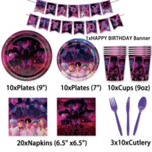 Mattel 95pcs Kimetsu No Yaiba Themed Party Supplies Set - Includes Disposable Tableware Such As Banner, 9-Inch And 7-Inch Plates, Cups, Napkins, Cutlery And Tablecloth, Perfect For K-Pop Themed Party