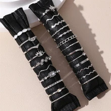 23Pcs Women's Rose Gold Tone Stackable Rings Set - Star Moon Evil Eye Crystal Wave Chain Oval Stone Fashion Finger Jewelry For Daily & Party Wear - Multicolor - View 4