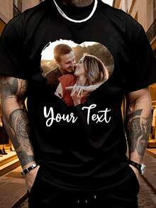 Custom Couple Photo & Text Heart Design Black T-Shirt Personalized Romantic Shirt For Daily Wear & Gifting - Multicolor - View 2