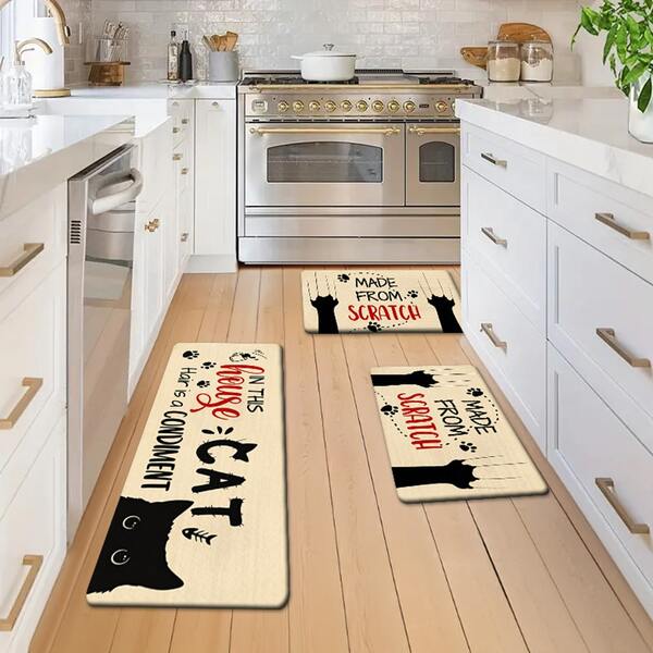 1/2/3 piezas Alfombras de cocina antideslizantes hechas a mano con diseño de pata de gato, adecuadas para cocina, sala de estar, dormitorio, baño, decoración del hogar para primavera y verano