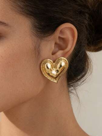 1 paire de boucles d'oreilles vintage minimalistes en forme de cœur, boucles d'oreilles de conception haut de gamme pour femmes