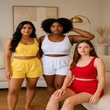 Conjunto - shorts + cropped top que unem conforto, estilo e frescor.REFERENCIA 01