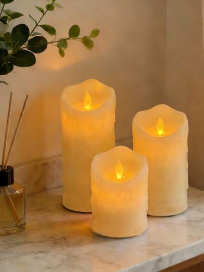 Large Plastic LED Candle, Waterproof Flameless Candle, Battery Powered, LED Flickering Pillar Candle, Durable, Plastic Wedding Candle, Table Candle, Suitable For Restaurant, Bar, Home Decor, Valentine's Day, Proposal, Atmosphere Candle, Couple Dining Candle