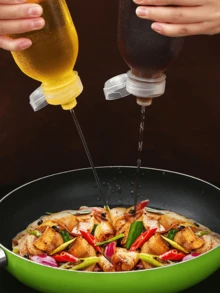 1/3 Bottle Set Kitchen Condiments, Including Cooking Oil, Tomato Sauce, Cheese Sauce And Common Spices, Reusable; Adopts Squeeze Bottle Design With Leak-Proof Function. - Multicolor - View 3