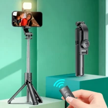 FANGTUOSI Portable Tripod Bluetooth Selfie Stick Retractable Multifunctional Phone Holde With Selfie Light Wireless Remote For Live Streaming, Vlog,Family Gatherings, Christmas Party Shooting,For Handheld Selfie, Outdoor Activities, Interviews Compatible With Iphone Android Phone For Summer Vacation, Travel,Outdoor Activities, Live Streaming Selfie Stick - Black - View 2