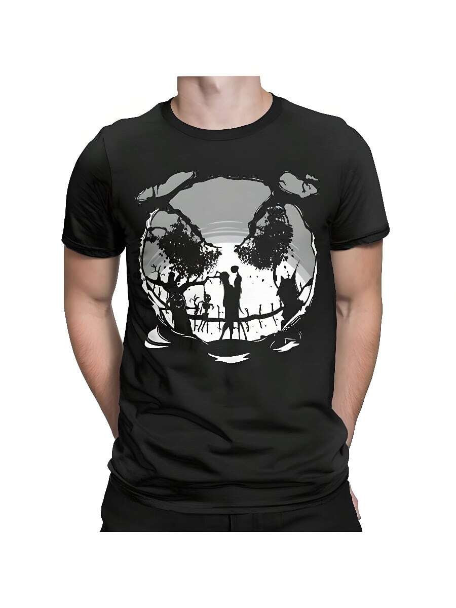 Ropa Deportiva De Mujer   Nightmare Before Christmas T Shirt For Men Men Cotton TShirt Jackss Skellingtonss Sally Clothing Halloween Pumpkin Streetwear Tee - Black - View 1