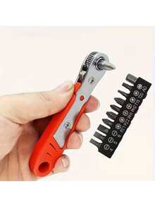 1套迷你36齿棘轮螺丝刀套装，含10个批头，适用于狭小空间维修，包含L型扳手头，无需组装，手动操作，红色钢制工具套装，维修批头，套筒，弯头 - 彩色 - 查看 3