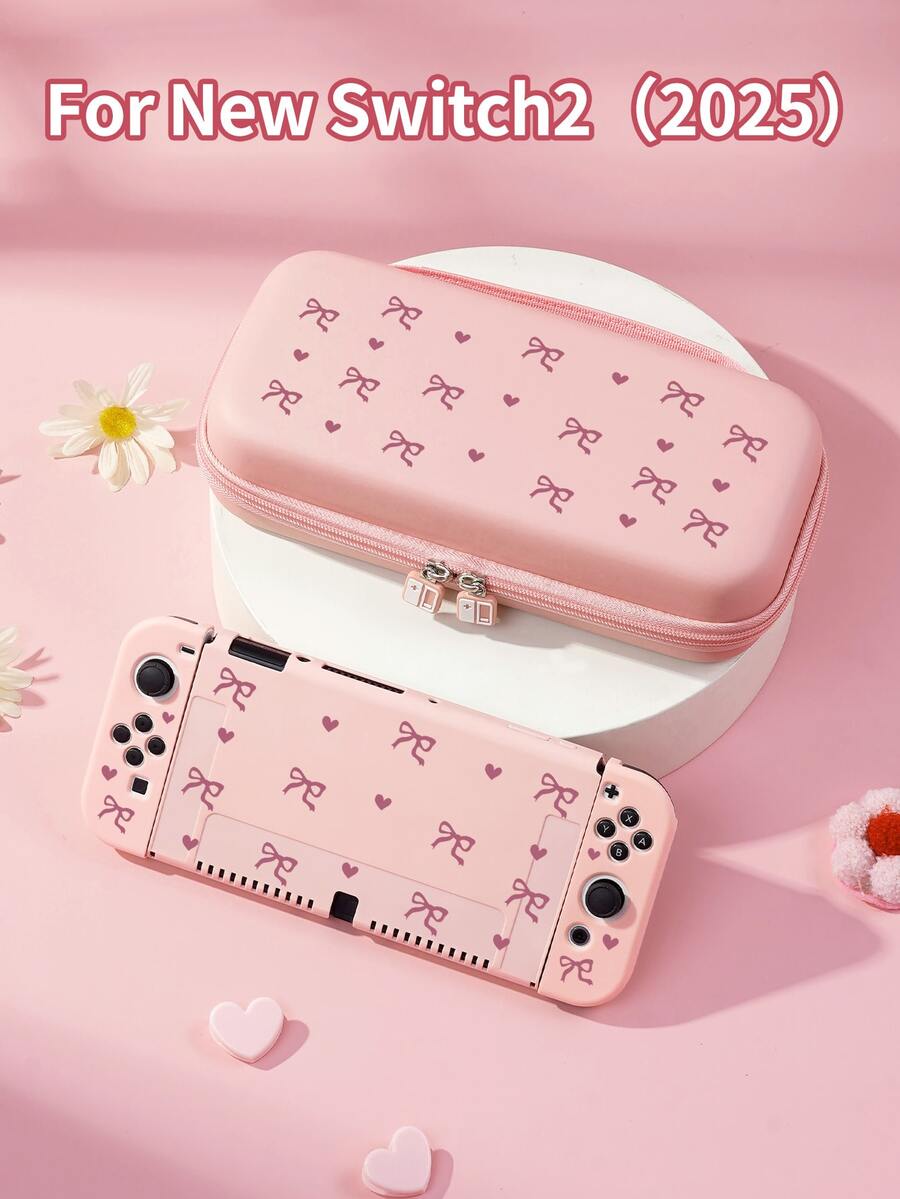 1个粉色蝴蝶结爱心设计保护套/收纳包/底座,适用于Switch2 (2025)/Switch/Switch OLED/Switch Lite,兼容Switch2/Switch OLED/NS/Lite,左右Joy-Con手柄保护套可拆卸,Switch玩家的最佳礼物 - 彩色 - 查看 1