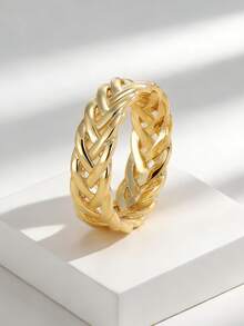 Charm-In Women's Gold-Plated Braided Twist Ring - Textured Accessory For Daily/Street Style/Weekend Outings, Stylish Gift For Fashionistas - Gold - View 4