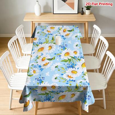 1/20pcs Tablecloth With Daisy And Blue Flower Pattern In Pastel Blue Background Perfect For Picnic Camping Wedding Birthday Restaurant Buffet Spring Decor Home Decoration