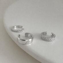 Set Of 3 Delicate Fake Ear Piercing Clip-On Earrings, Fashionable Unisex Set, Faux Studded, 18k Gold Plated, 925 Silver - 銀色 - 查看 5