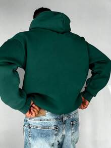 Sudadera con capucha casual y versátil para hombres con estampado de letras y palmeras, con cordón y bolsillo canguro, para otoño/invierno - Verde - Ver 2