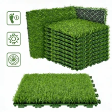 1/2/4/6pcs Artificial Grass Mat, 30*30cm, Polyester Material, Snap-In Drainage Design, Suitable For Decorating Garden, Balcony, Terrace - Multicolor - View 1