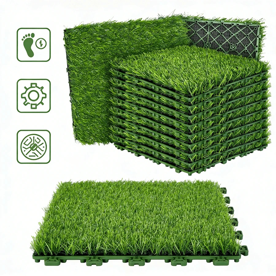 1/2/4/6pcs Artificial Grass Mat, 30*30cm, Polyester Material, Snap-In Drainage Design, Suitable For Decorating Garden, Balcony, Terrace - Multicolor - View 1
