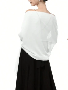 Chiffon Shawl Scarf, Suitable For Brides, Weddings, Evening Dresses And Special Occasions, Versatile And Casual - White - View 3