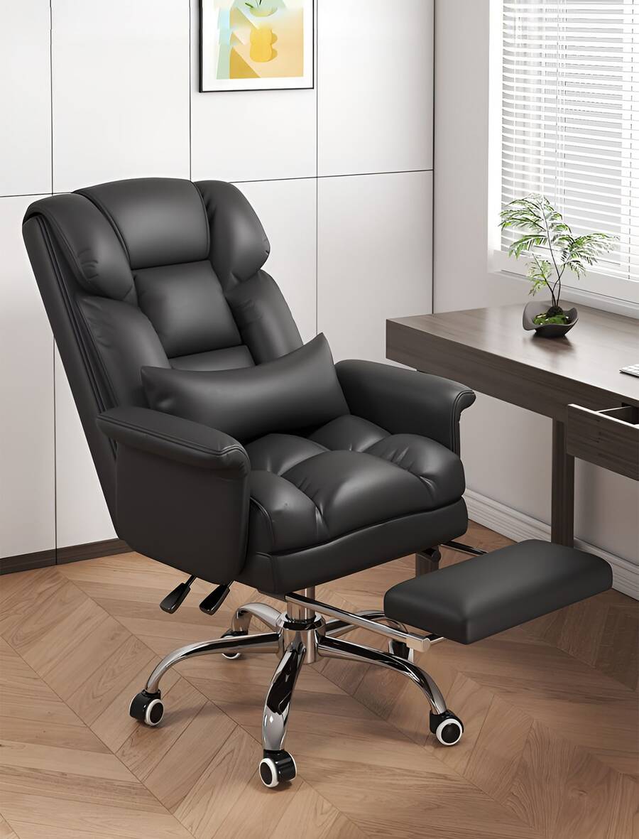 1 PC Ergonomic Executive Office Chair With Footrest,  PU Leather Task Chairs With 130° Backrest Lumbar Support, Computer Chair Ergonomic Office Chair, PU Leather Swivel Desk Chair - 黑色 - 查看 1