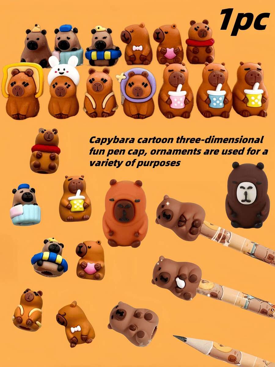 2支/4支/8支装水豚卡通铅笔帽，价格实惠，有效保护铅笔免受折断和铅笔盒染色，创意十足，是学生的理想之选。可拆卸设计，适合作为礼物赠送给家人、朋友和同事，例如毕业典礼、宰牲节、独立日、开学季等场合。