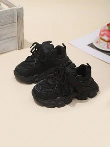 1双儿童休闲运动鞋，春秋季新款黑色网面透气运动鞋，男女童均适用，软底 - 黑色 - 查看 2