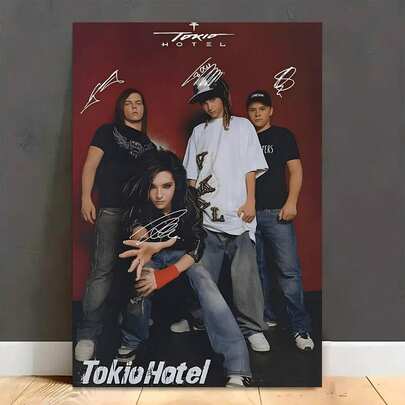 1幅无框复古经典东京酒店音乐海报乐队签名墙画，适用于客厅、酒吧、咖啡厅、卧室、办公室等家居装饰，帆布油画，房间装饰