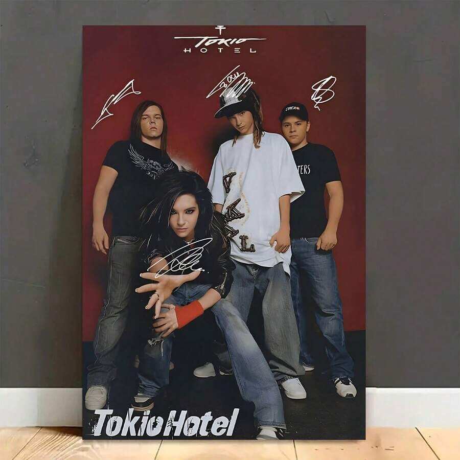 1幅无框复古经典东京酒店音乐海报乐队签名墙画，适用于客厅、酒吧、咖啡厅、卧室、办公室等家居装饰，帆布油画，房间装饰 - 彩色 - 查看 1