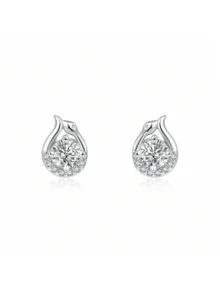 S925 Sterling Silver Shiny Zirconia Snake Stud Earrings, 5A Zirconia French Ear Bone Stud, Hypoallergenic Ear Piercing Care, Valentine's Day Birthday Gift With Jewelry Box - Silver - View 1