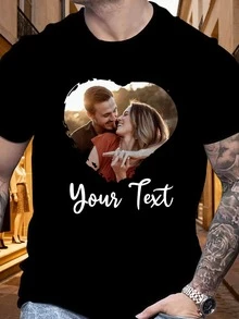 Custom Couple Photo & Text Heart Design Black T-Shirt Personalized Romantic Shirt For Daily Wear & Gifting - Multicolor - View 3