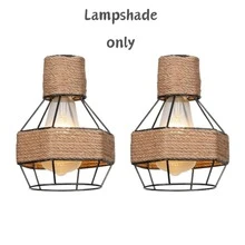 复古绳索吊灯灯罩，E27灯泡笼，农舍风格麻绳灯罩，工业金属丝灯罩，适用于吸顶灯、吊灯装饰、复古替换灯罩，仅适用于厨房、卧室、客厅 - 黑色 - 查看 9