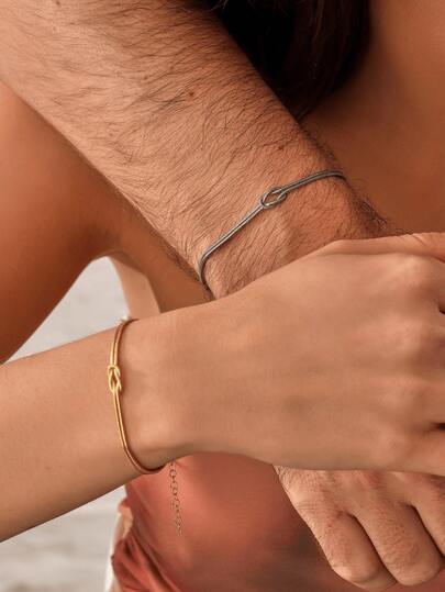 2件套不锈钢蛇骨结手链套装，简约钛钢蛇骨结情侣手链，小众配饰，男女皆宜，情人节礼物