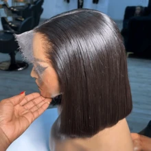 4*4 5*5 13x4 13x6 8-16inch HD Transparent Lace Front Wigs Short Bob Wig Human Brazilian Virgin Hair Bone Straight Human Peruvian Hair Lace Closure Deep Curly Short Bob Wigs For Women Pre Plucked With Baby Hair Natural Color Heat Resistant Fiber Synthetic Wig For Women - Natural & Black - View 58