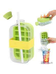 1 bouteille à glaçons, moule à glaçons 2-en-1 de 800 ml à pression sans contact avec 18 grilles, fabricant de glaçons, bac à glaçons en silicone facile à presser, convient pour le congélateur - Multicolore - Voir 1