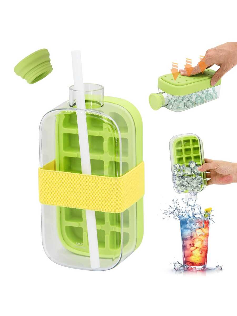 1 bouteille à glaçons, moule à glaçons 2-en-1 de 800 ml à pression sans contact avec 18 grilles, fabricant de glaçons, bac à glaçons en silicone facile à presser, convient pour le congélateur - Multicolore - Voir 1