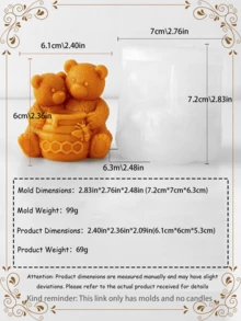 1pc Cute Bear & Honeycomb Silicone Candle Mold, 3D Animal Resin Soap Making DIY Handcraft Mold - White - View 12
