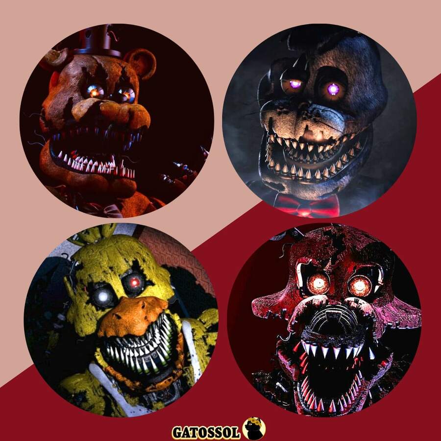 KIT With 4 FNAF Buttons - Buttons Buttons 4.5CM Brooch Anime GAME - Otaku Nerd Geek Button - Button - Button - Brooches - Button - Buttons - Butom - Botoms - Pin - Pins - Button - Bottom - Button Buttons - KIT 05 - View 1