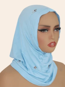 1件装女士针织头巾，弹性面料，镶嵌水钻，粘胶材质，方便日常佩戴，马来西亚时尚头巾，适合搭配穆斯林头巾服饰 - 水滴鑽頭巾 - 查看 7