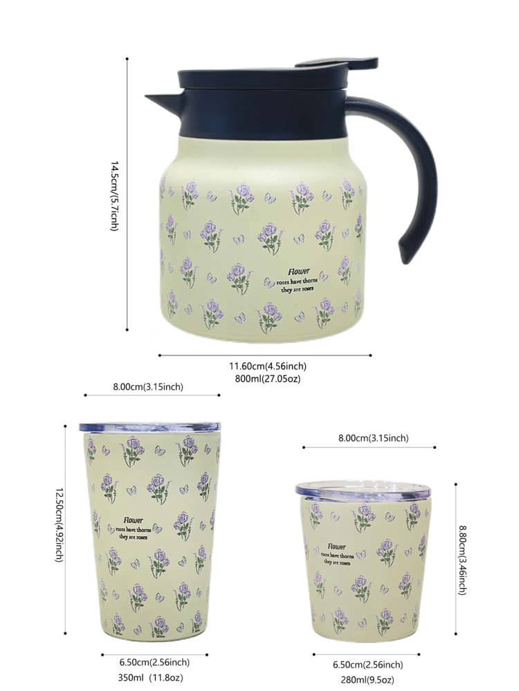 1pc 800ml Rose Bouquet Pattern Double Wall Stainless Steel Insulated Coffee/Tea Pot, Mug, Tumbler, Suitable For Office, Restaurant, Outdoor, School, Party, Ramadan, Valentine's Day, Mother's Day, Birthday Gift - Multicolor - View 5
