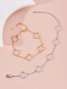 2pcs/Set Clover Flower Exquisite Mini Luxury Women's Bracelet - Gold and Silver - View 2