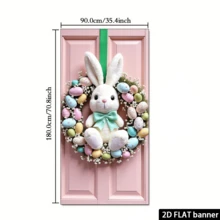 Happy Easter Door Cover Pink Bunny Easter Egg Wreath Design Hanging Banner For Indoor Outdoor Porch Decoration Background Gifts - Multicolor 2 - View 6
