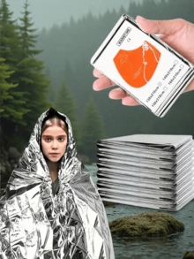 1件装应急保暖毯，双面隔热雨披，反光求生毯，高可见度反光，户外露营装备