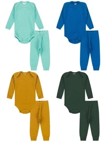 4-Piece Baby Boy And Girl Clothing Set: 2 Long-Sleeved Bodysuits + 2 Pants/Footwear - Ribbed Sets - 藍色 - 查看 1