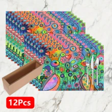 1件/4件/6件装花卉图案亚麻餐垫，适用于餐桌，四季皆宜，现代可水洗餐垫，房间装饰，杯垫，厨房餐垫，室内外派对装饰，家居装饰，理想礼品 - 彩色 - 查看 13