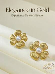 Cercei în formă de frunză de perlă - Cercei declaraționali pentru femei. Cercei cu perle, cercei placați cu aur. Nuntă, petrecere dansantă, ziua de naștere. Cadou de bijuterii la modă. Cercei groși în formă de floare aurie. Cercei eleganți cu tematică de perle pentru domnișoare de onoare. Cercei cu pandantiv pentru nuntă maternă. Bijuterii de nuntă retro mari și la modă, cadou de Ziua Îndrăgostiților. - Multicolor - Vizualizare 4