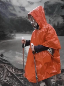 1件装应急保暖毯，双面隔热雨披，反光求生毯，高可见度反光，户外露营装备