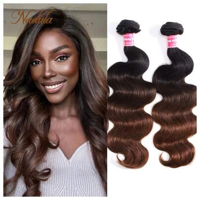 Nadula Hair Black To Chestnut Brown Ombre Body Wave Human Hair Bundles 3PCS/4PCS Virgin Human Hair Weave Brazilian Body Wave Bundles 100% Unprocessed Human Hair Weave Extensions For Women