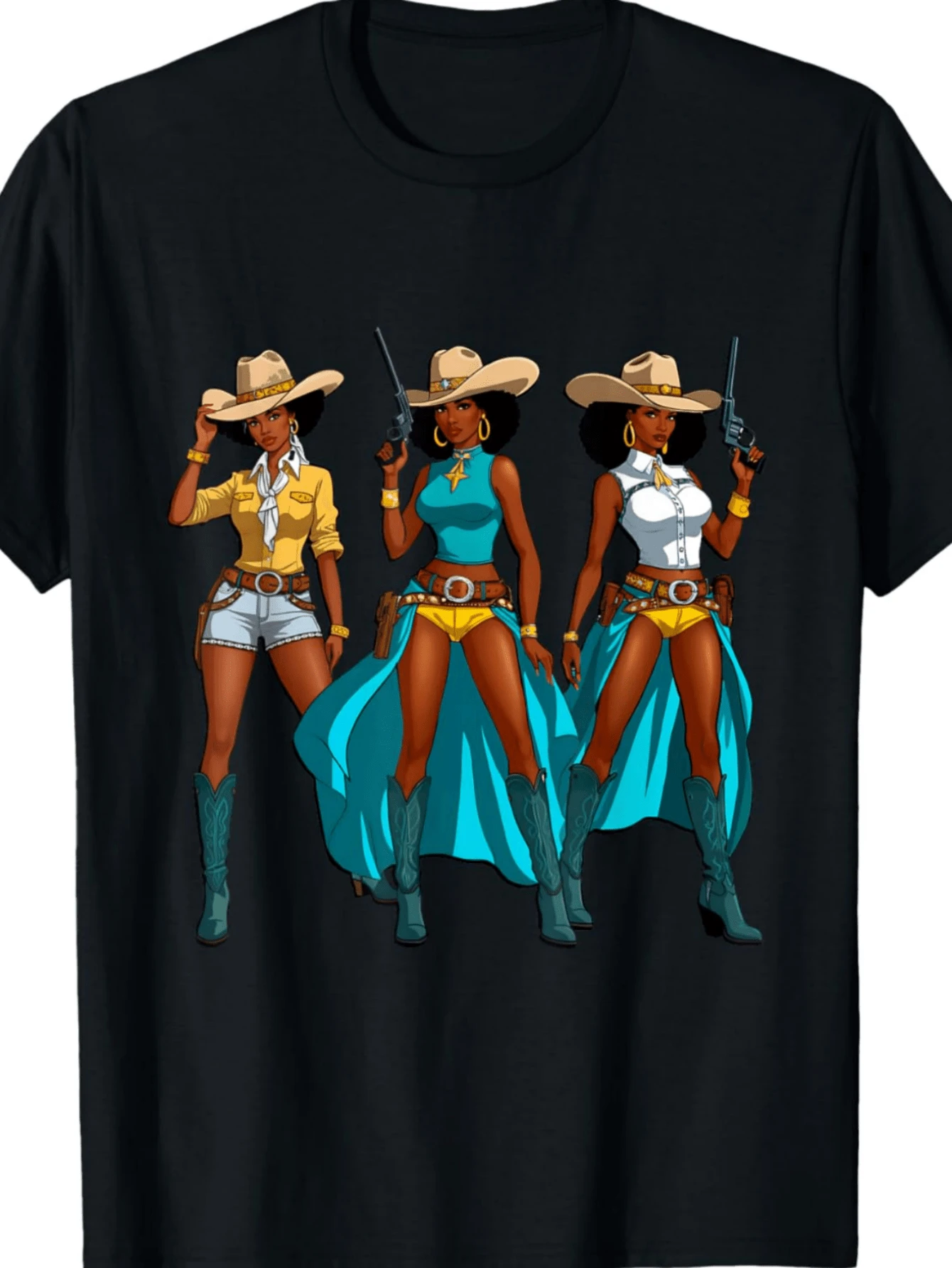 Cowgirl Western Rodeo Black Girls Juneteenth Women T-Shirt - 黑色 - 查看 1