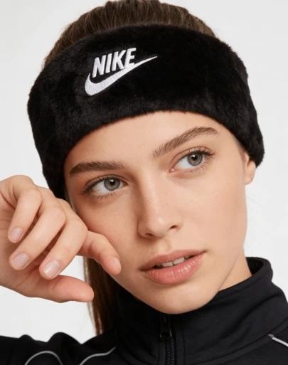  Nike 仿貂絨運動休閒頭巾止汗帶 鬆緊 黑色男女同款