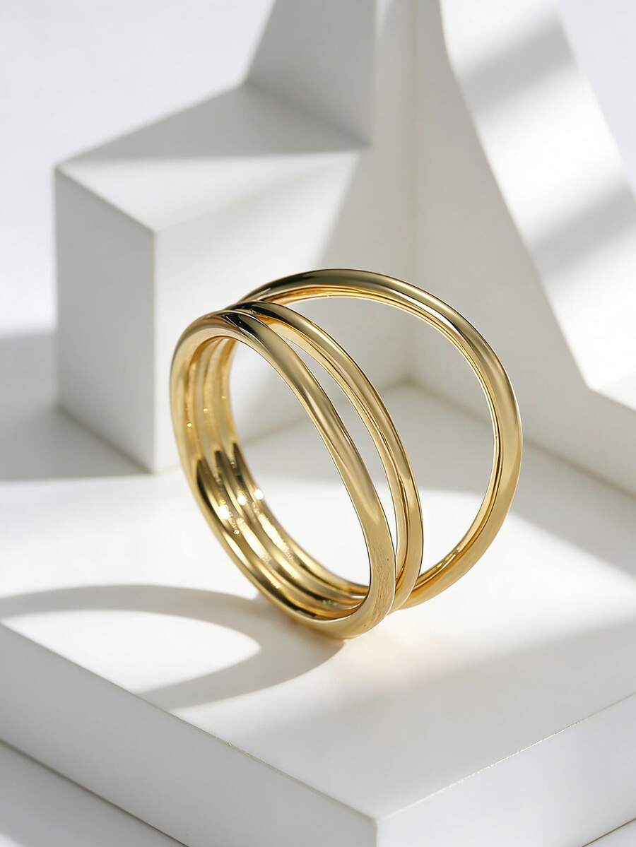 Charm-In Nhẫn nữ mạ vàng nhiều lớp, kiểu dáng tối giản - Phụ kiện hiện đại, thanh lịch cho sử dụng hàng ngày/công sở/các buổi gặp gỡ thường ngày, món quà đa năng dành cho phái đẹp. - Vàng - Xem 1