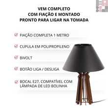 Set Of 2 Wooden Table Lamps For Bedroom/Living Room With Shade, Bivolt - màu đen - Xem 5