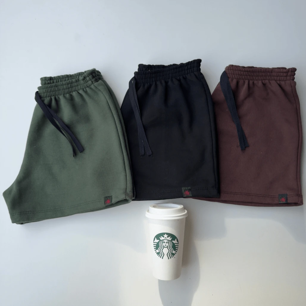 Kit Of 3 Women's Shorts, Women's Bermuda Shorts, Sweatshirt Shorts, Basic Pieces In Sweatshirt Fabric For Your Days, Comfortable Shorts. - 軍用黑棕色 - 查看 1