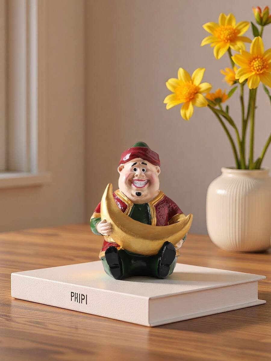 1pc Eid Crescent Moon & Star Figurine, Living Room/Study Desk Decor, Valentine's Gift, Bedroom Desk Cute Decoration, Office Desk Accessory, ABS Resin Statuette, Home Decor, Gift, Ramadan - Multicolor - View 1